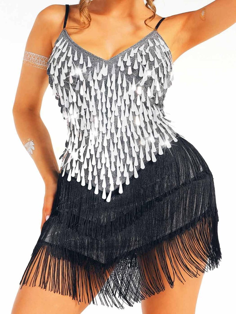 Nicute Salsa Latin Dance Dress Sequin Fringe Flapper Dress Tassel 1920s Vintage Tango Ballroom Dresses Costume for Women - Image 3